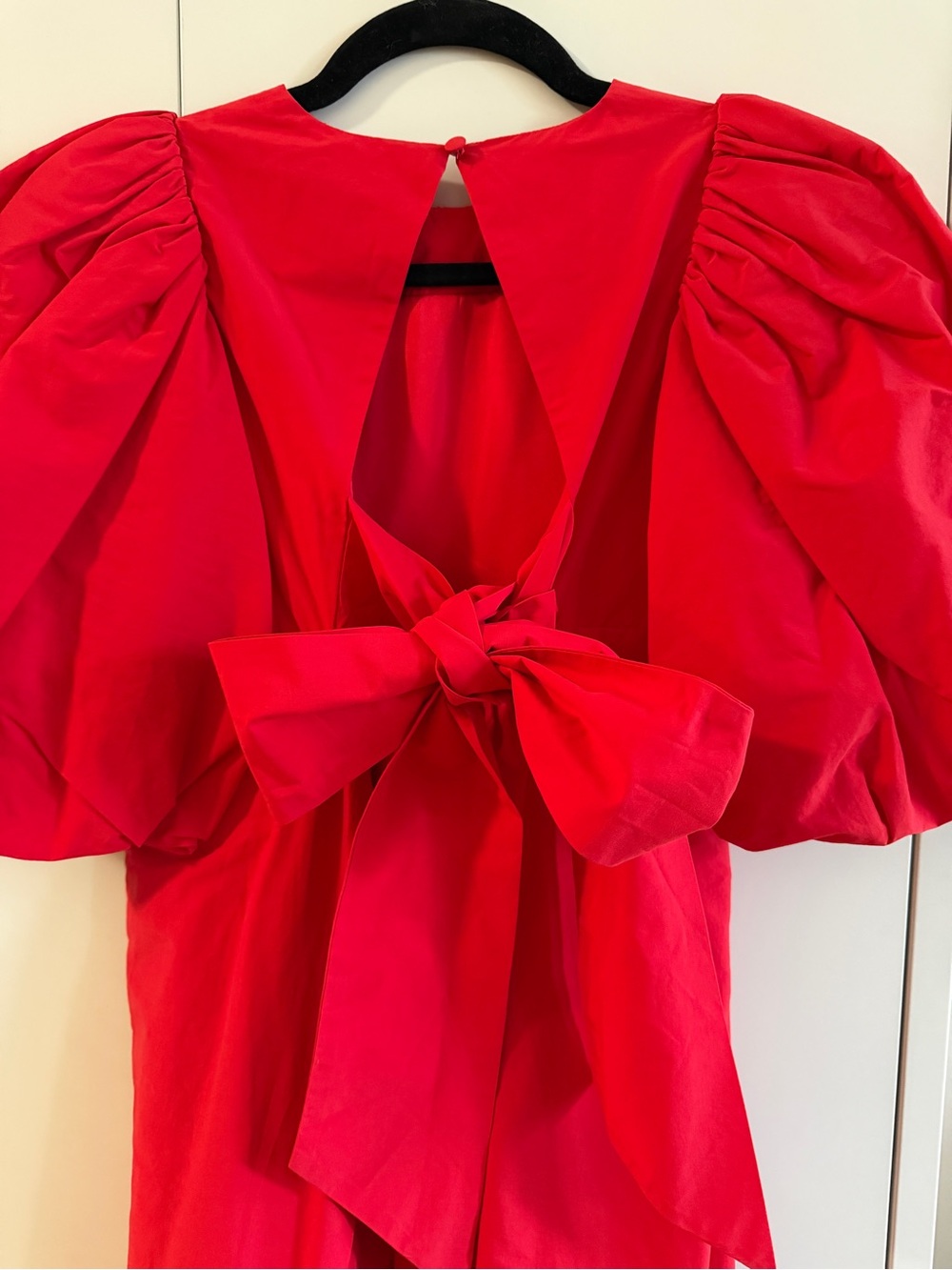 & Other Stories Bright Red Puff-Sleeve Mini Dress with Back Bow (Size 2)